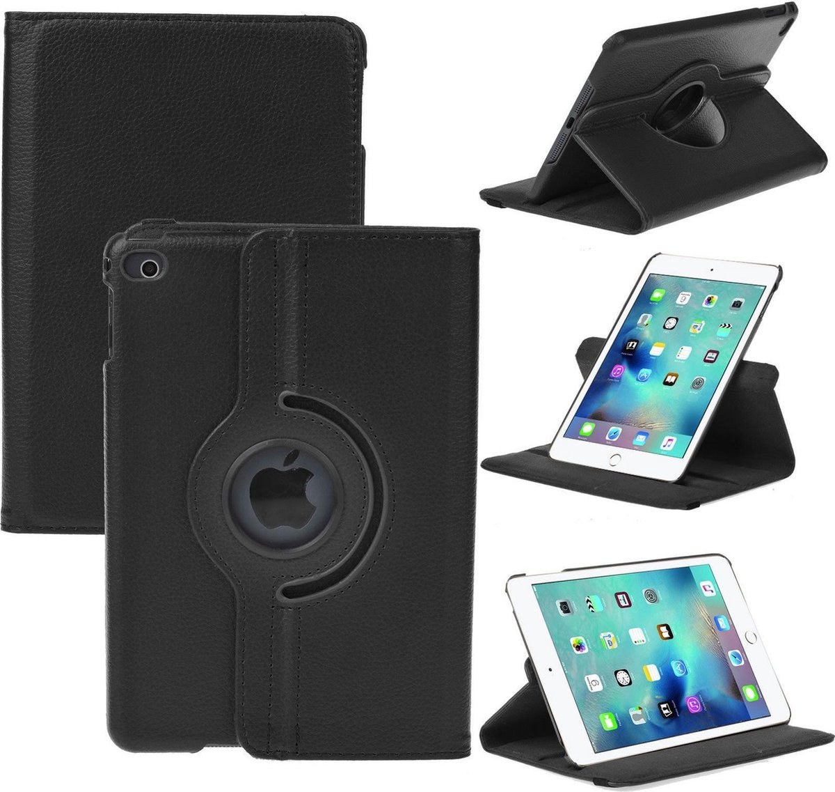 iPad Mini 4 Hoes Cover 360 graden Multi-stand Case draaibare Zwart