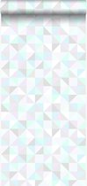 Origin Wallcoverings behang driehoekjes pastel paars, mintgroen, glanzend zilvergrijs en pastelblauw - 337205 - 53 cm x 10,05 m