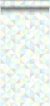 Origin Wallcoverings behang driehoekjes mintgroen, pastel geel, pastelblauw, licht warm grijs en glanzend zilvergrijs - 337207 - 53 cm x 10,05 m