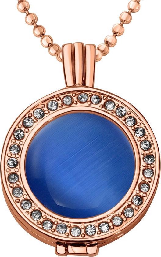 Quiges - Munthouder met Ketting en Munt 25mm Cat's Eye Blauw - Rose Goudkleurig met Zirkonia - EPRHZ1890