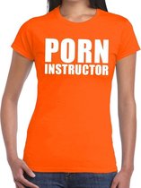 Porn instructor tekst t-shirt oranje dames XL