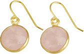 Edelstenen oorbellen Rose Quartz Gold Round - Rozenkwarts - roze- goud - oorhanger