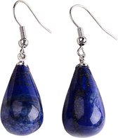 Edelstenen oorbellen Lapis Lazuli Big Drop - oorhanger - blauw - lapislazuli - zilver kleur - druppel