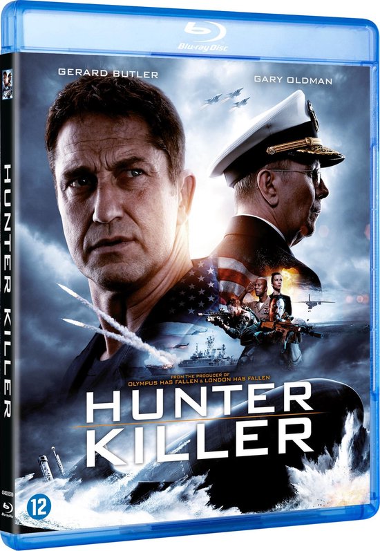 Blu-ray hoes van Hunter Killer met Gerard Butler en Gary Oldman, met een onderzeeër en gevechtsvliegtuigen