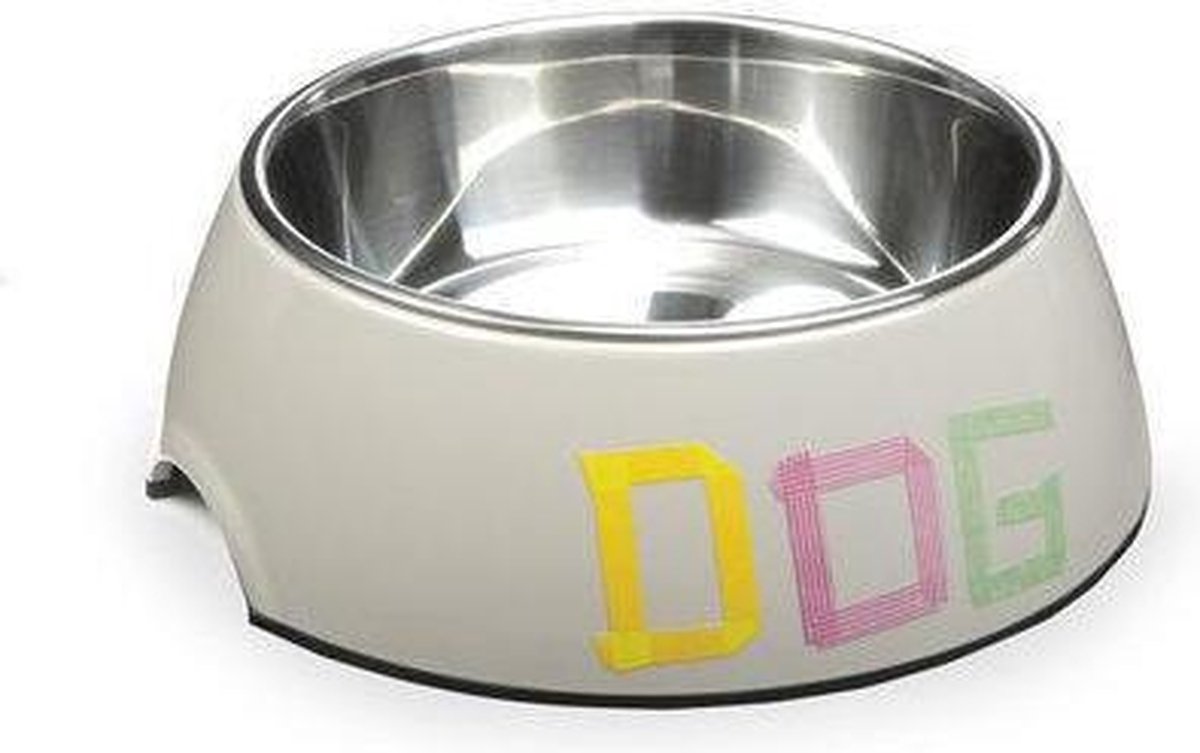 Melamine eetbak Tape Dog, rond. Grijs.