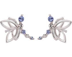 Traveller Oorbellen - Meisje - Libelle / Elfje - Blauw & Wit - Zilver 925 - Kristal - Preciosa Crystals - 10 x 9 mm - Zala - 545211