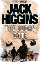 Couverture du livre : "The Judas Gate" par Jack Higgins. Soldats en tenue de combat avec armes, véhicules blindés et hélicoptères.