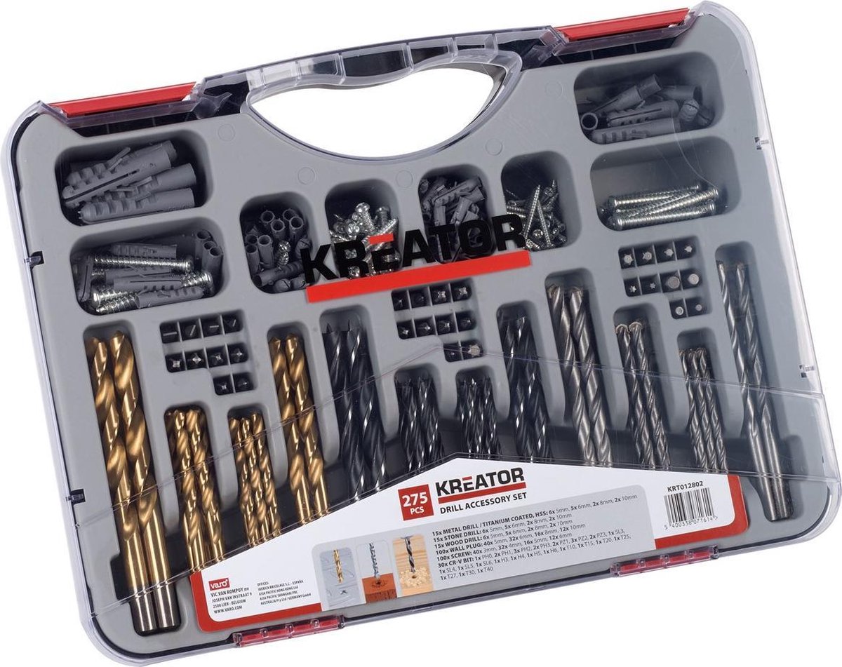 Kreator krt012802 - bit- & borenset - 275 delig - voor hout, metaal en steen