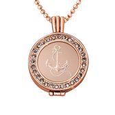 Quiges - Munthouder met Ketting en Munt 25mm Anker - Rose Goudkleurig met Zirkonia - EPRHZ1872