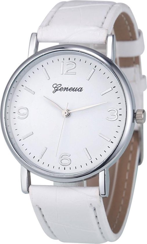 Fako® - Horloge - Geneva - Classic - Zilverkleurig - Wit