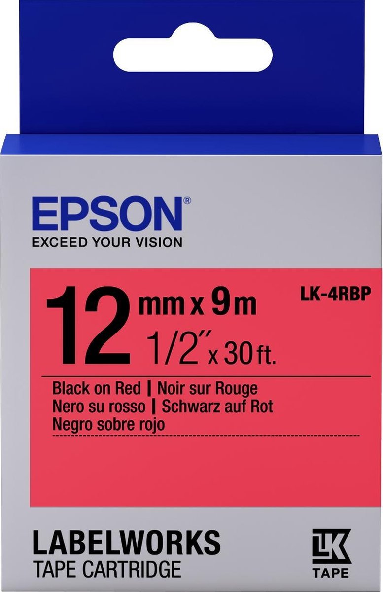Epson Pastel Tape- LK-4RBP Pastel Blk/Red 12/9