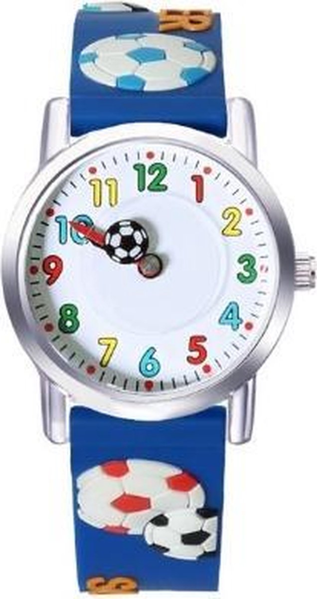 Siliconen voetbal horloge (soccer) -kinderhorloge - 3D - analoog - blauw - 25 mm - I-deLuxe verpakking