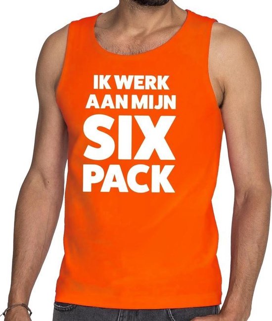 Je travaille sur mon débardeur texte / chemise sans manches SIX Pack homme orange - maillot homme Je travaille sur mon pack SIX - vêtements orange XL