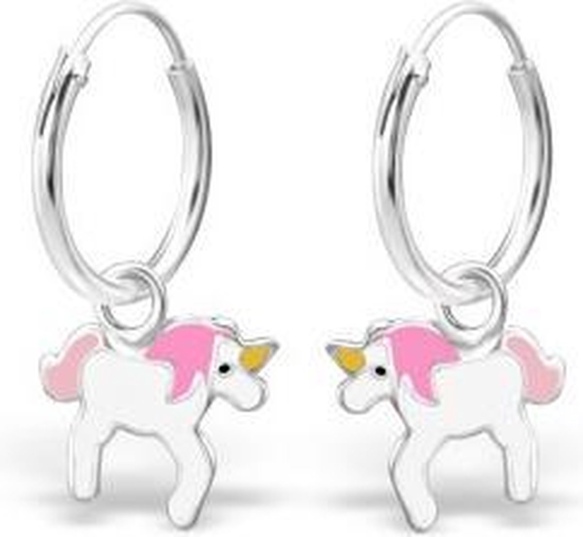 Zilveren kinderoorbellen - eenhoorn/ paard oorringen - Toverstaartjes oorbellen