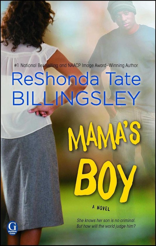 Boekomslag van "Mama's Boy" door ReShonda Tate Billingsley. Een vrouw en een jongeman staan op de achtergrond, met de titel prominent in geel.
