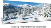 Kerstdorp achtergrond - 50x100 cm - display wand - winterlandschap bomen en bergen - kerst decoratie