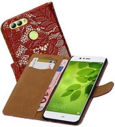 Lace Bookstyle Wallet Case Hoesjes voor Huawei Nova 2 Rood