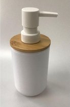 Wit zeeppompje met bamboe 16,5 cm - 300 ml - Badkameraccessoires - Zeeppompjes navulbaar