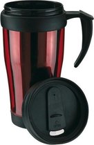 Thermosbeker/warmhoudbeker rood/zwart 400 ml - Thermo koffie/thee bekers dubbelwandig met schroefdop