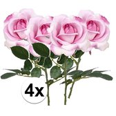 4 x Roze roos Carol steelbloem 37 cm - Kunstbloemen