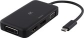 DELTACO USBC-MULTI USB-C adapter naar HDMI / DP / DVI / VGA - 4K - Zwart