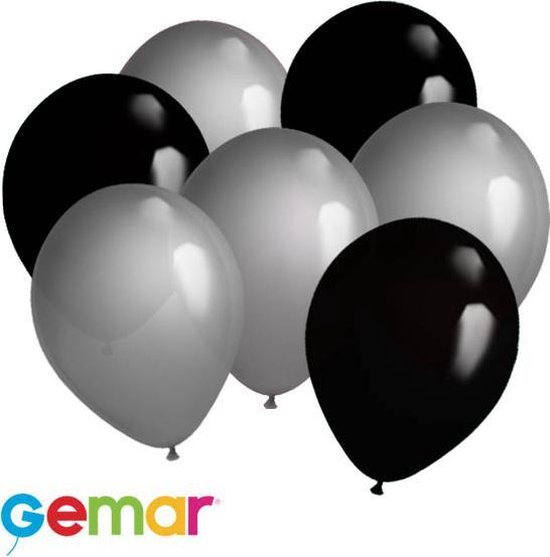 30x Ballonnen Zwart en Zilver (Ook geschikt voor Helium)