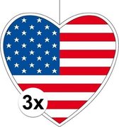 3x Hangdecoratie hart Amerika14 cm - Amerikaanse vlag WK landen versiering