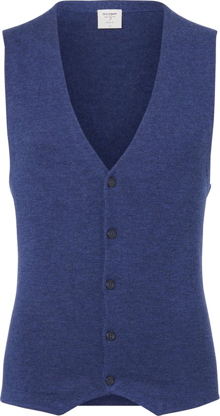 OLYMP Level 5 body fit gilet - wol met zijde - jeans blauw mouwloos vest - Maat: XL