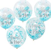 Ginger Ray Oh Baby! 'About To Pop' Ballon gevuld met blauwe confetti Ø 28 cm - Set-5