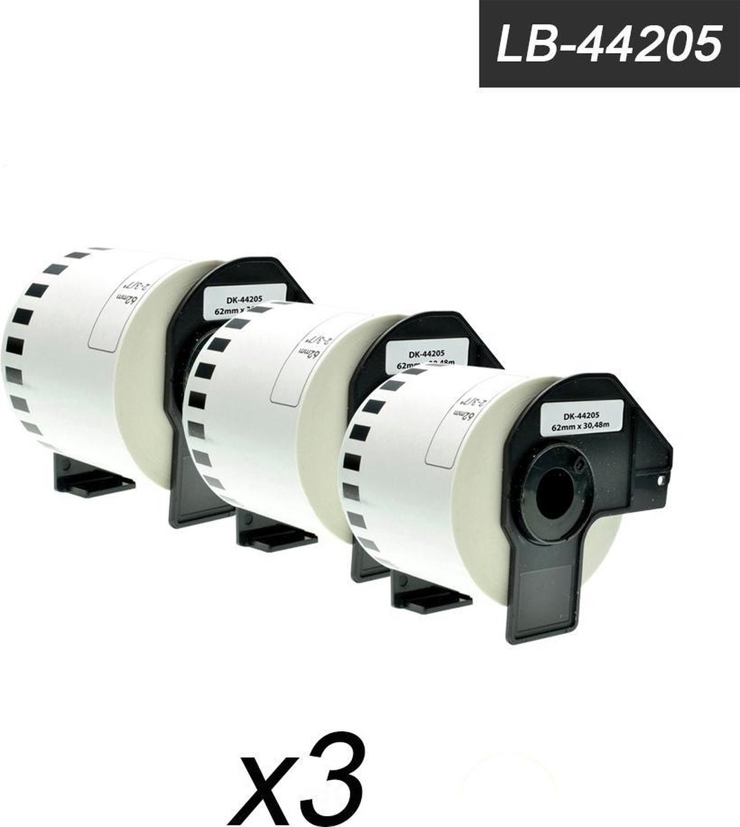 3x Brother DK-44205 Compatible voor Brother 's range of QL printers, 62mm * 30.48m