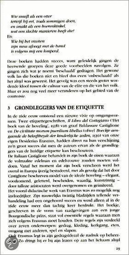 Pagina 29 uit het boek 'De Dikke Ditz Hoe hoort het eigenlijk?' met tekst over de grondleggers van etiquette.