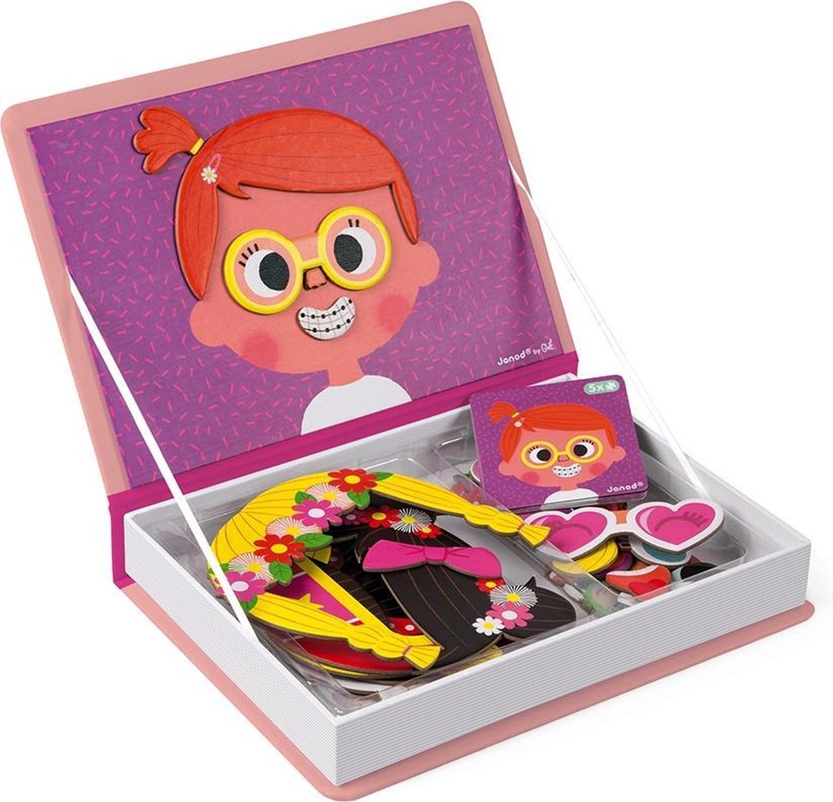 Janod - Magnetibook - Gekke gezichten meisjes - Magneetboek Speelset — afbeelding 2