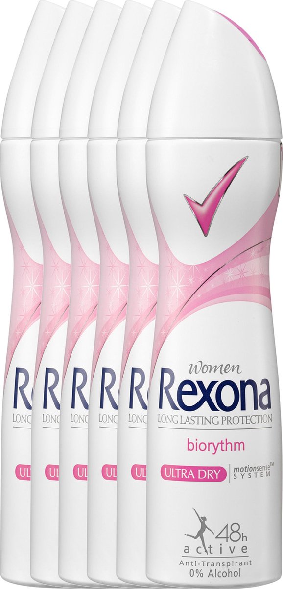 Bol.com Rexona ultra dry biorythm Woman - 150 ml - deodorant spray - 6 st - Voordeelverpakking aanbieding