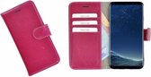 Samsung Galaxy S8 hoesje - Bookcase - Portemonnee Hoes Echt leer Wallet case Fuchsia