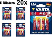 20 Stuks (5 Blisters a 4st) - VARTA Max Tech LR03 / AAA / R03 / MN 2400 1.5V alkaline batterij
