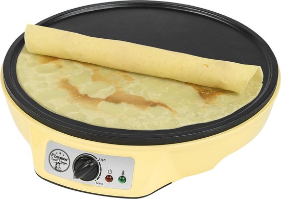Bestron Pannenkoekenmaker - ASW602 - 1000W - Crêpemaker - 30cm - Geel - Incl houten stapel en verdeler - 5 jaar garantie — afbeelding 3