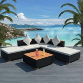 Loungeset poly rattan HKC zwart 15-delig  (incl. Fleecedeken)
