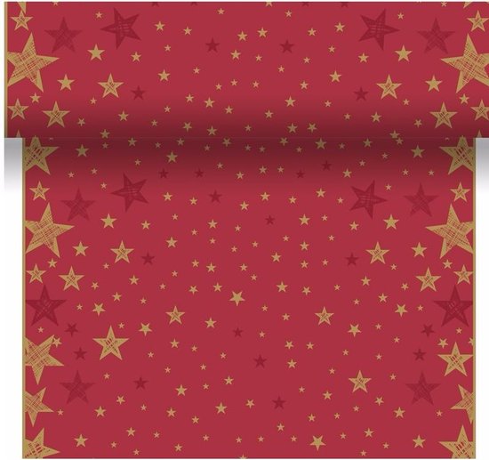Kerst thema tafelloper/placemats rood/goud sterren 40 x 480 cm