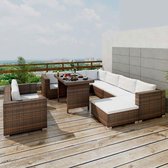 Loungeset bruin poly rattan 28-delig  (incl. Fleecedeken)