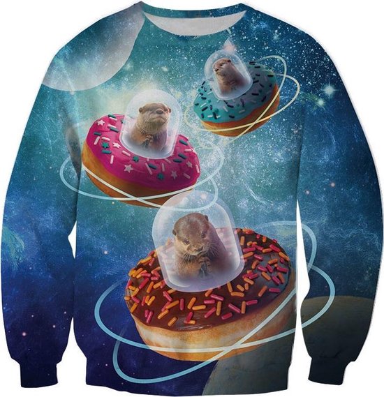 Otters in UFO's gemaakt van donuts Trui voor fout feest - Maat: XL - Foute trui - Feestkleding - Festival Outfit - Fout Feest - Trui voor festivals - Rave party kleding - Rave outfit - Dieren kleding - Dierentrui -