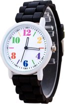 Fako® - Horloge - Siliconen - Regenboog Cijfers - Zwart