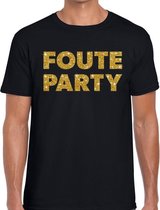 Foute party gouden glitter tekst t-shirt zwart heren - Foute party kleding XL