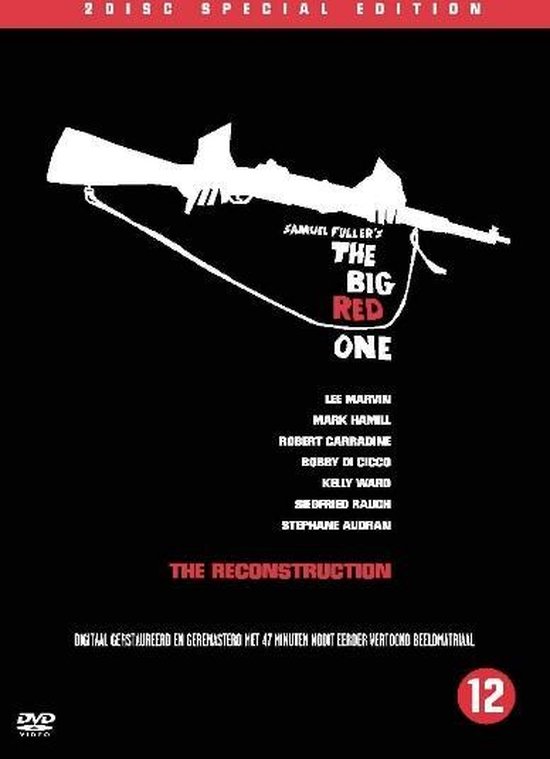 DVD-hoes met witte geweerillustratie tegen zwarte achtergrond. Titel: The Big Red One, De Reconstructie.