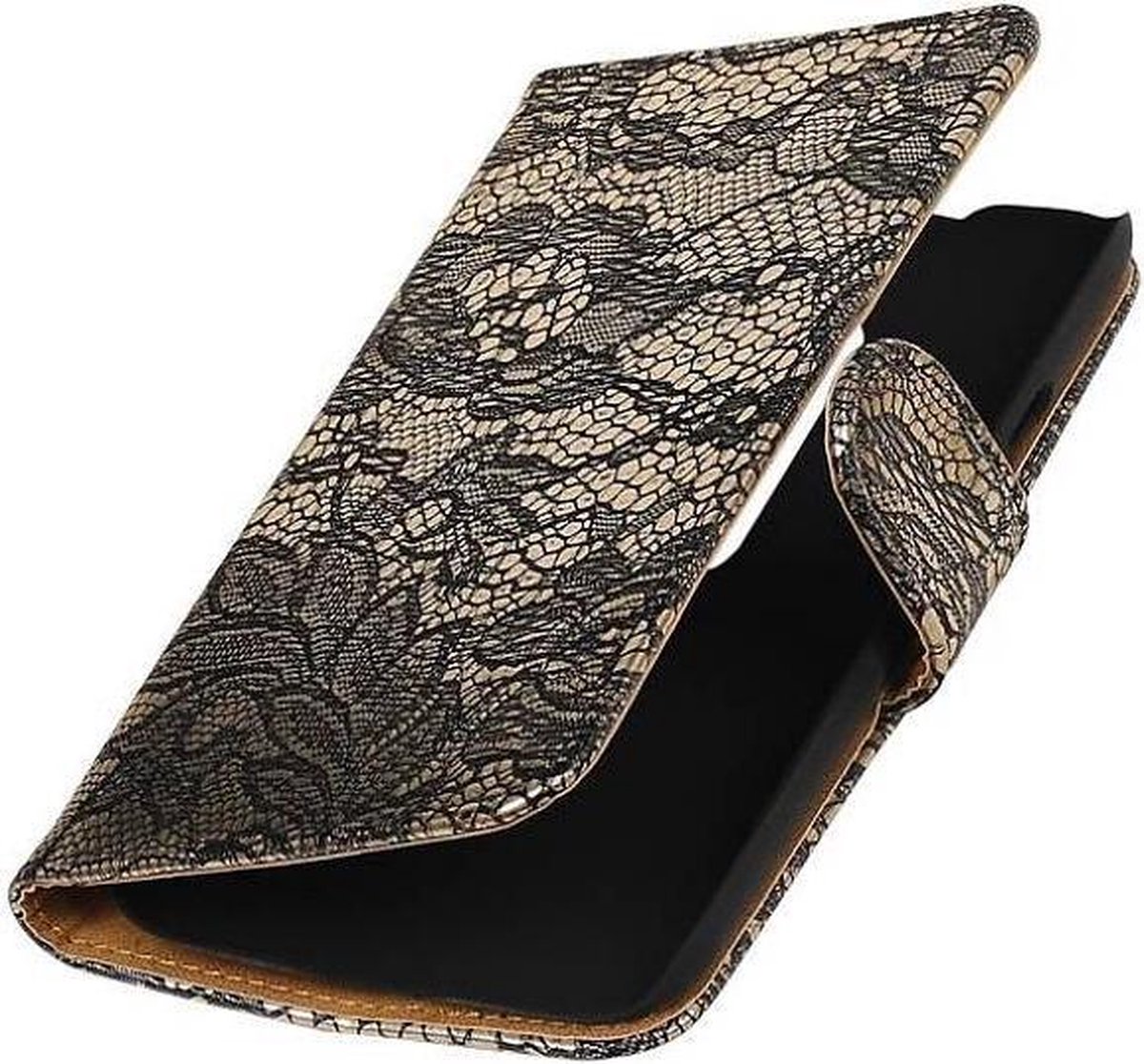 Lace Bookstyle Wallet Case Hoesjes Geschikt voor Moto G (3nd Gen) 2015 Zwart