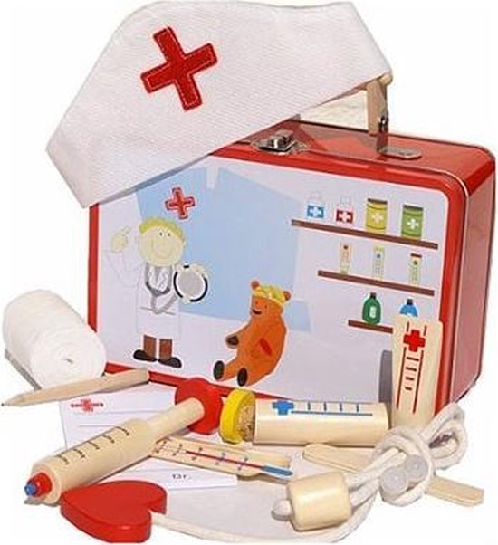 Schande Rijp Afstoting Dokterskoffer met houten dokter accessoires - speelgoeddoktersset | bol.com