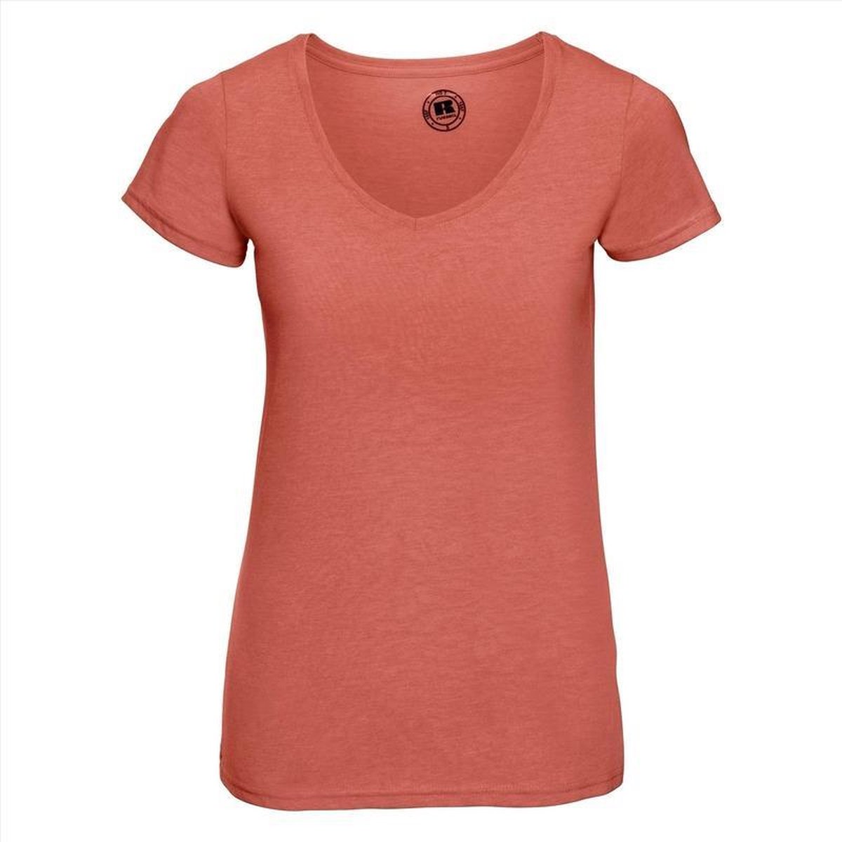 Basic V-hals t-shirt vintage washed koraal oranje voor dames - Dameskleding t-shirt oranje M (38/50)
