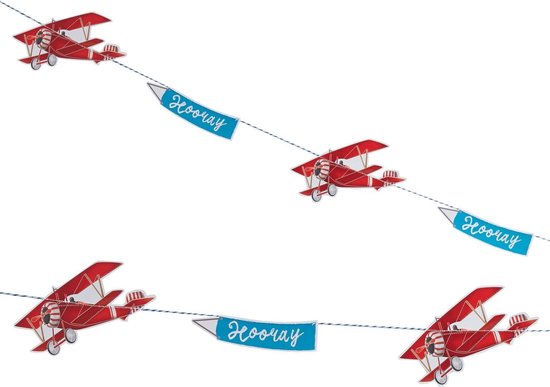 Ginger Ray Flying High - 'Hooray' Vliegtuig verjaardag slinger - Rood&Blauw  - 1,50 meter | bol.com