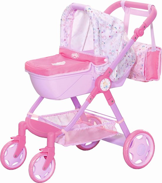 BABY Born Poppenwagen – Opvouwbaar, Met Net & Gordel – Roze, Geschikt Voor Poppen Tot 43 Cm