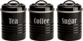 Typhoon Vintage - Set van 3 Voorraadblikken - Thee, Koffie en Suiker - Zwart