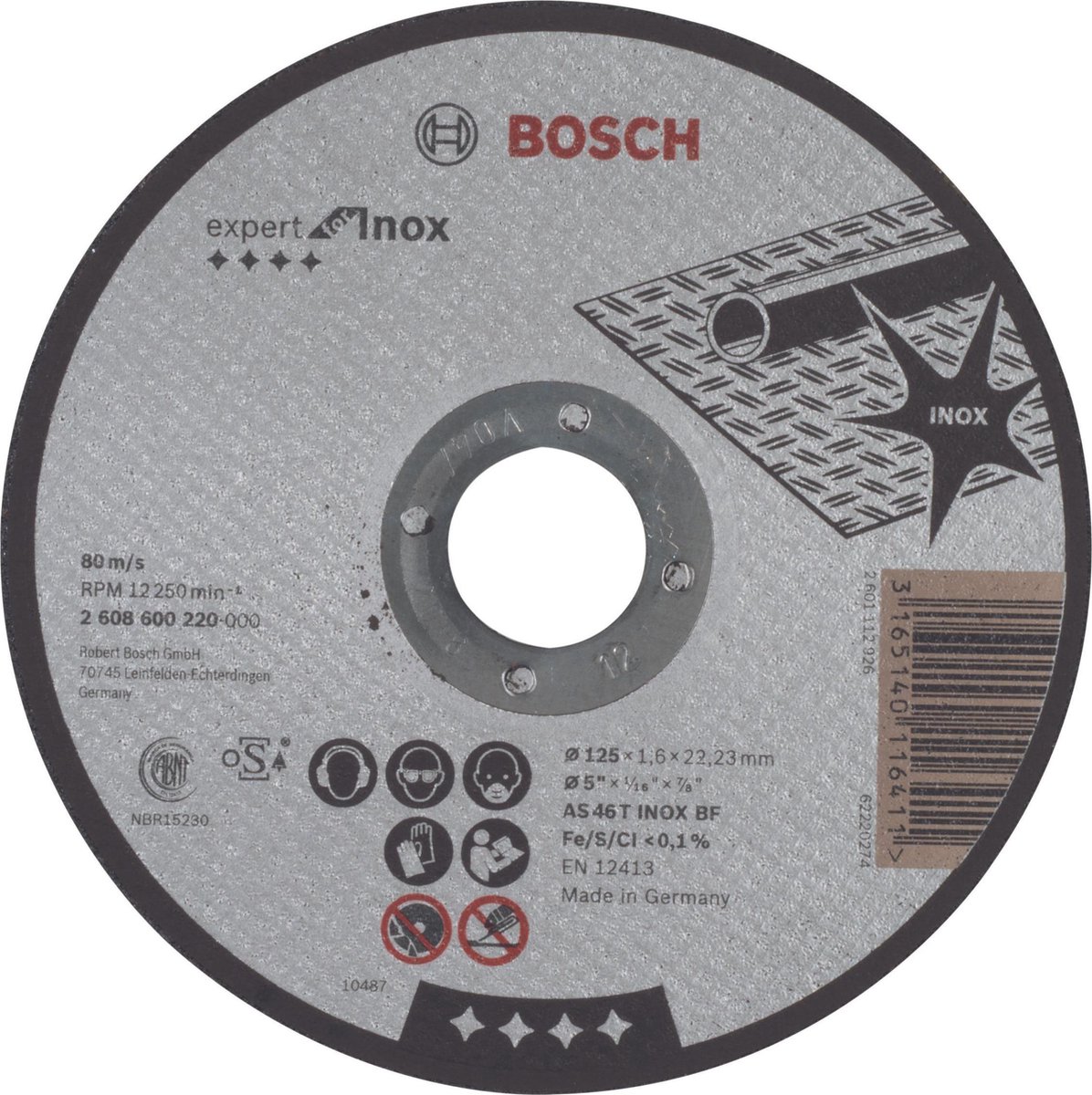 Bosch - Doorslijpschijf recht Expert for Inox AS 46 T INOX BF, 125 mm, 22,23 mm, 1,6 mm